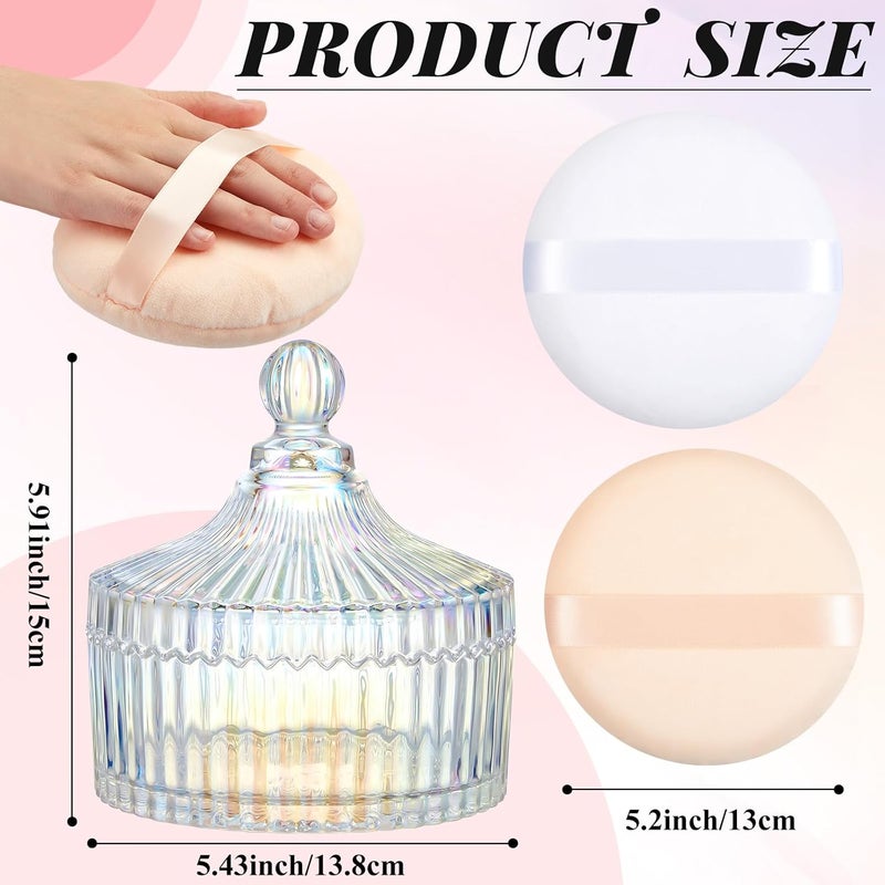 Tioncy 3 Pcs Extra Large Body Powder Puff and Container 5.43'' Glass Body Container with 5.12'' Powder Puff Glass Jar for Women's Talcum(Dazzling) - Image 2